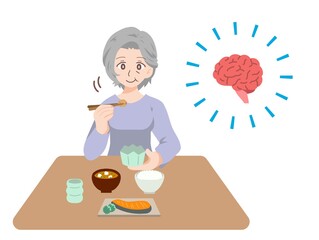 脳の病気で食欲がない高齢者のイラスト Wall Mural Wallpaper Murals Sayukichi