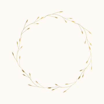 Elegant golden wreath with herbs. Vector isolated illustration.