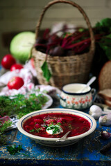Ukrainian borsch ,traditional  soup.style rustic