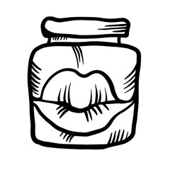 Isolated black and white vector abstract design of ornamental lips in test tube