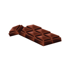 six square pieces chocolate bar on white background