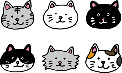6 different cat face icons