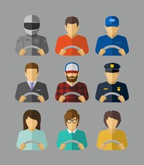 Set of different Drivers with hands on the steering wheel 