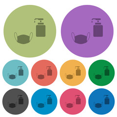 Medical face mask and liquid soap color darker flat icons