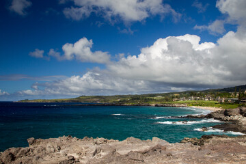 Coastal landscape on the Kapalua Coastal Trail on Maui, Hawaii, USA.