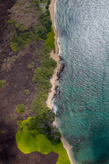 Aerial view of a pristine beach on the west coast of Big Island, Hawaii, USA.