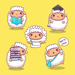 Cute sheep study illustration. Sheep back to school mascot cartoon character
