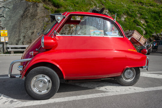 Little red Classic  BMW ISETTA 300 at the Franz Josef Heigh, at Grossglockner High Alpine Road