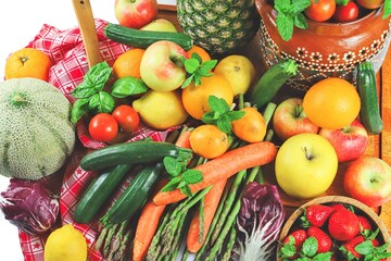 composition of fruits and vegetables top view