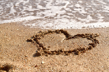 image of a heart on the sea sand
