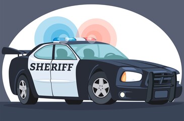 Police interceptor. Sheriff s Car black and white illustration