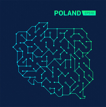 Fototapeta Abstract futuristic map of Poland. Electric circuit of the country. Technology background.