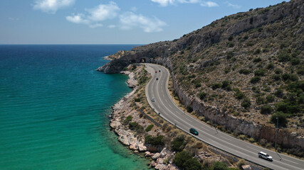 Aerial drone photo of Tunnel in Athens riviera seaside road known as hole of Karamanlis or 