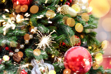 Christmas tree background. Bright decoration.