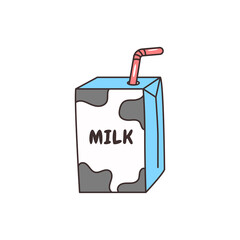Cute milk box package with straw cartoon illustration isolated on white background 