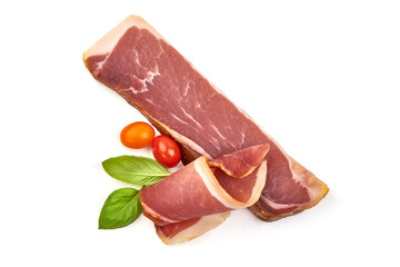 Italian prosciutto crudo or jamon, isolated on white background