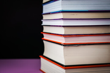 Collection books on black background.