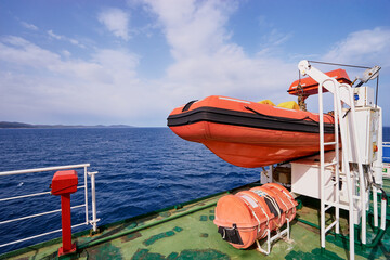 Sailing transportation. Deck of the ferry boat.