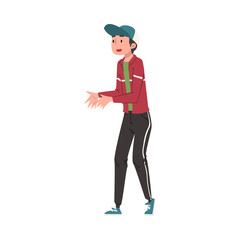 Smiling Teenage Boy, Happy Student, Cheerful Classmate or Friend Character Wearing Fashionable Clothes Cartoon Style Vector Illustration