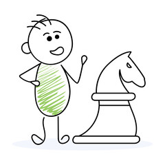
Strategic management in modern drawing style, cute cartoon with chess piece 
