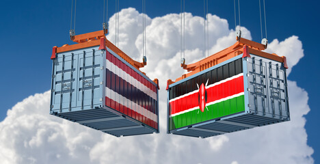 Freight containers with Thailand and Kenya flag. 3D Rendering 
