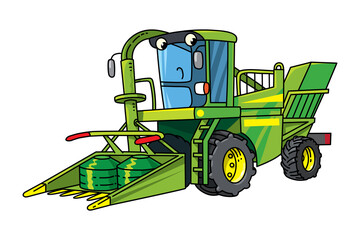 Funny combine harvester Car with eyes illustration