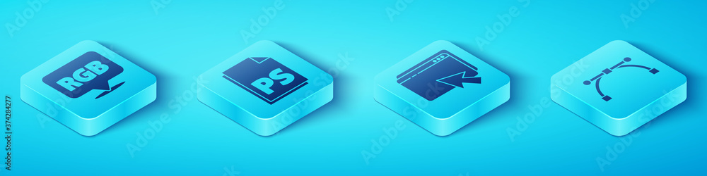 Fototapete set isometric speech bubble with rgb and cmyk, ps file document, bezier curve and web design and dev