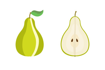 EPS 10 vector. A pear and a slice of pear isolated on white background. Good for projects.