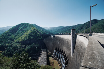 The electric energy from water. The Bhumibol Dam(formerly known as the Yanhi Dam) in Thailand. The dam is situated on the Ping River.