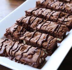 brownie baked sliced and prepared for serving