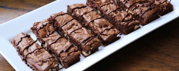 brownie baked sliced and prepared for serving