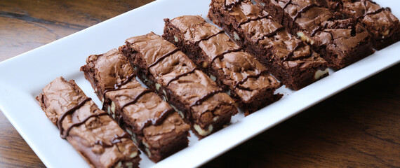 brownie baked sliced and prepared for serving