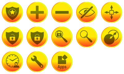 13 icones logicielles vectorielles jaune et rondes