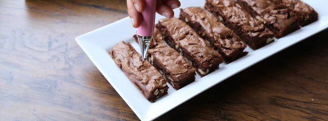 brownie baked sliced and prepared for serving