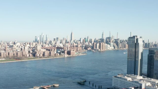 NYC Skyline with Empire State Building From Brooklyn side camera going Right neutral CC