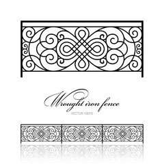 Wrought iron fence. Metal antique ornament vector illustration. Iron work concept.