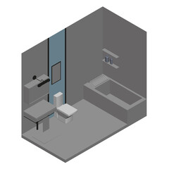 Low poly bathroom interior. Isometric view. 3D. Vector illustration