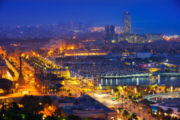 Port of Barcelona in night. Spain