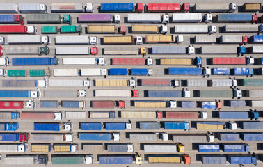 Trucks stand in line to the terminal.