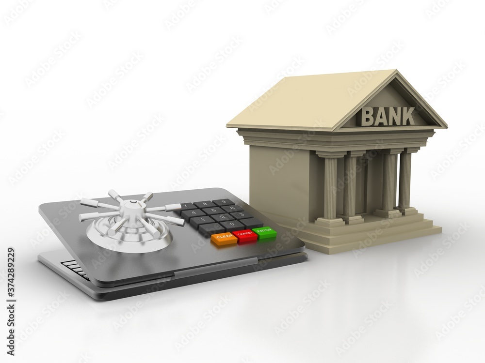 Aufkleber 3d rendering build bank with locker