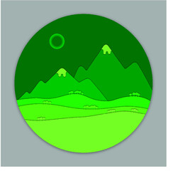 3D Paper Art Green Mountain landscape