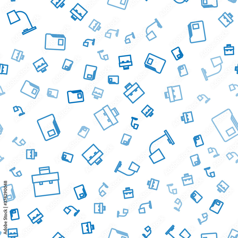 Poster set line briefcase, table lamp and document folder on seamless pattern. vector.