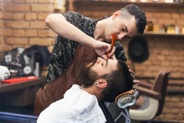 Beard styling and cut. Close up cropped photo of a styling of a beard. So trendy and stylish!...