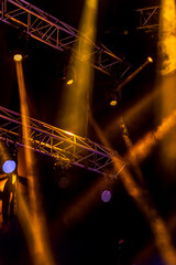 Stage lights. Background in show. Light spotlight in the dark. The interior of the theater scene is...