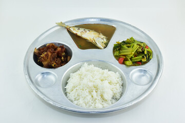 Thai food on hole tray white background
