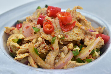 Thai food Pork Larb spicy on white background