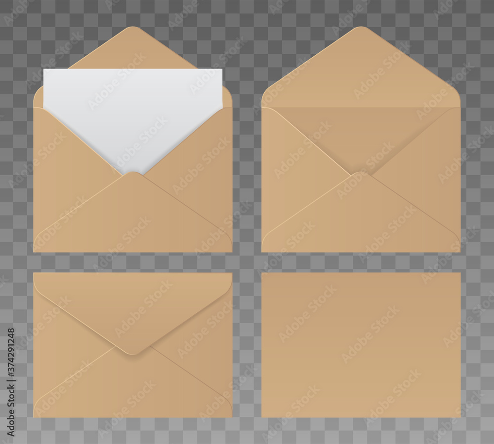 Aufkleber set of paper vector envelopes in different views, isolated on transparent background. realistic brow