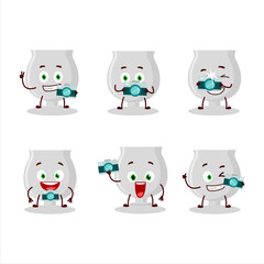 Photographer profession emoticon with silver trophy cartoon character