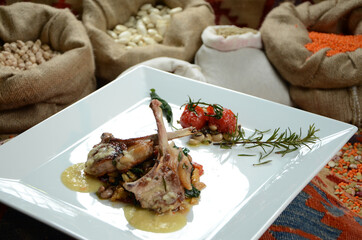 traditional turkish ottoman food in front of legume family sacks