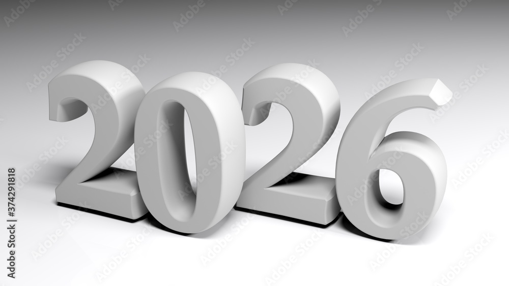 Poster 2026 gray write on gray background - 3d rendering illustration